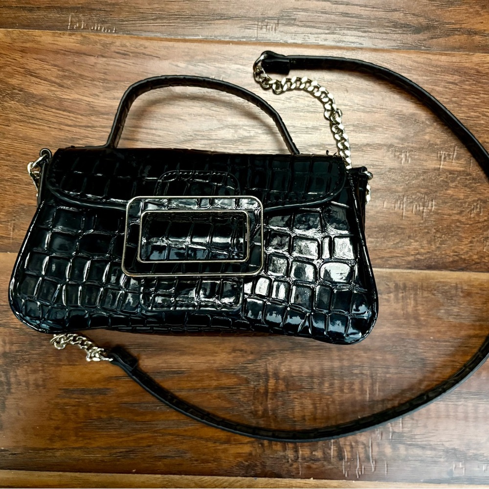 Elegant Black Crocodile-Embossed Handbag